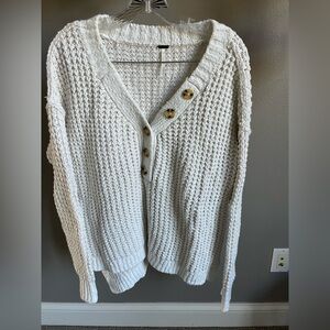Free People Whistle Thermal Henley Sweater - ivory